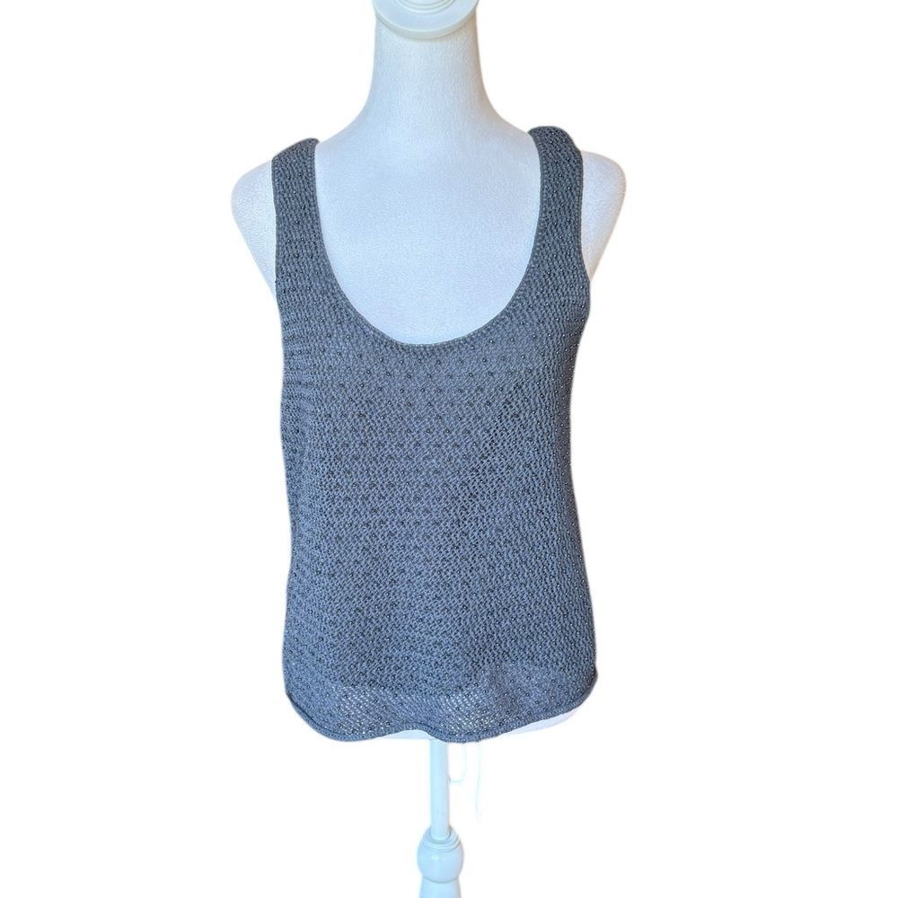 Jones New York Silk Lined Top Gray Knit Sleeveless Beaded Womens Size Medium